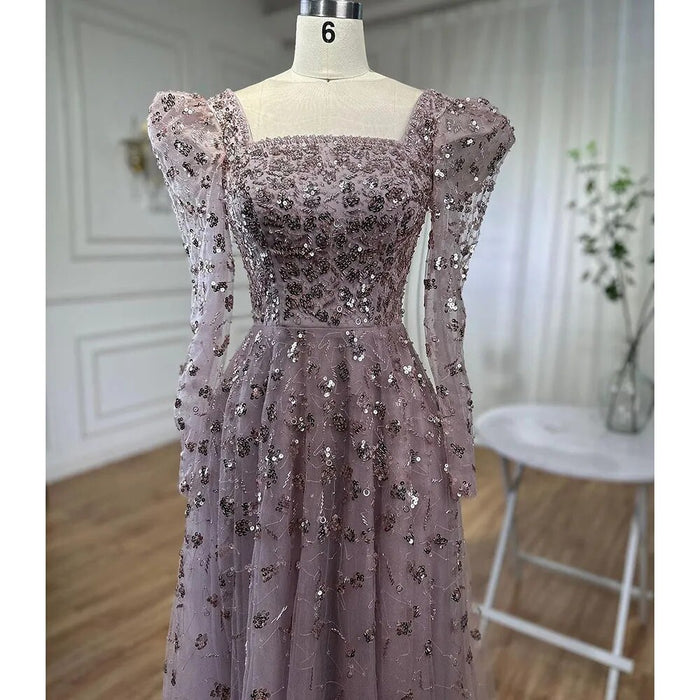 Serene Hill Muslim Blue A Line Evening Dresses Luxury Beaded Formal Gowns 2025 For Women Party LA71762A - SERENE HILL