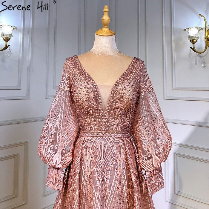 Serene Hill Muslim Pink Luxury Beaded Overskirt Mermaid Evening Dresses Gowns 2025 For Woman Party LA71482 - SERENE HILL