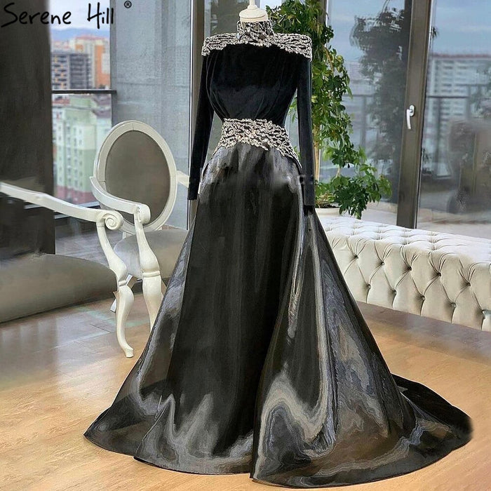 Serene Hill Muslim Wine Red Evening Dresses Gowns 2025 Velour Beaded A-Line For Women Wedding Party LA71431 - SERENE HILL