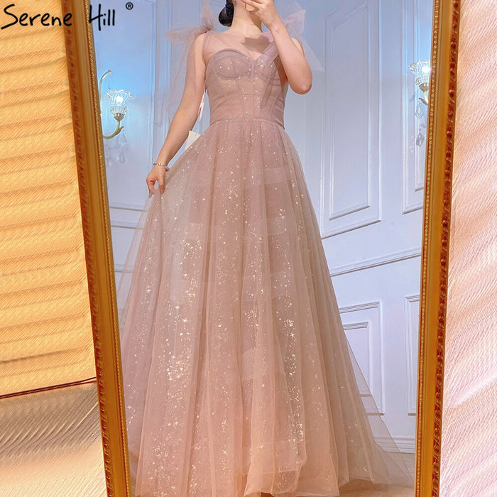Serene Hill Pink Sexy Evening Dresses Gowns 2025 A-Line Sleeveless Tulle For Women Party LA70920 - SERENE HILL