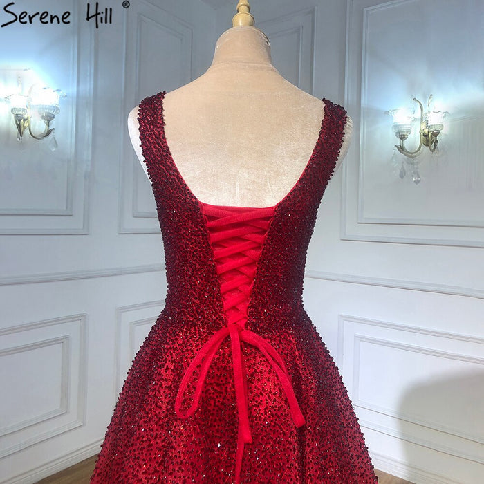 Serene Hill Red Full Crystal Evening Dresses Gowns A-Line Luxury Sleeveless Sexy For Women Party LA70232A - SERENE HILL