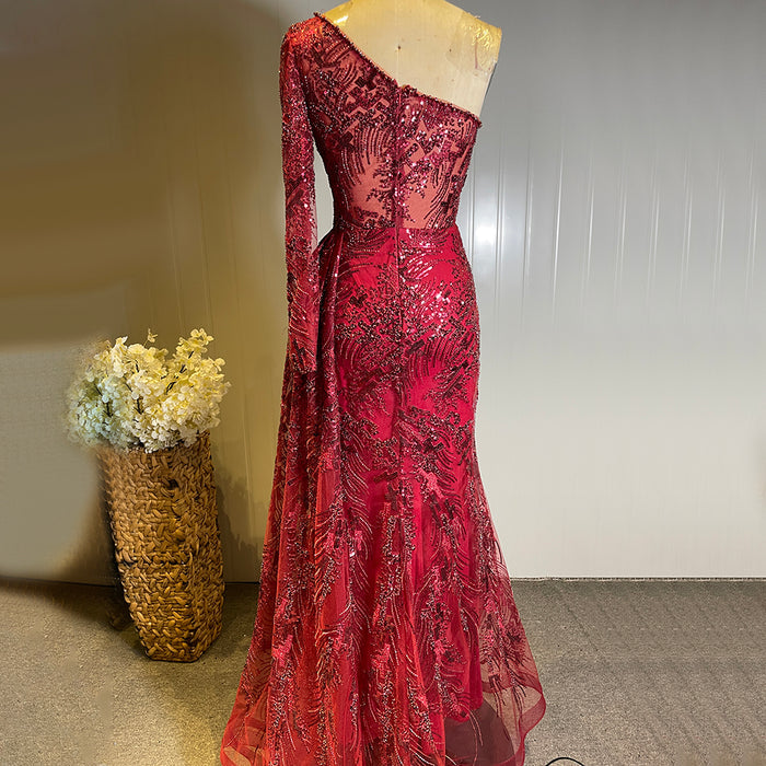 Serene Hill Wijn Rode Luxe Avond Jurken 2025 Kralen Elegant Mermaid Overrok Voor Vrouwen Party LA71564 - SERENE HILL