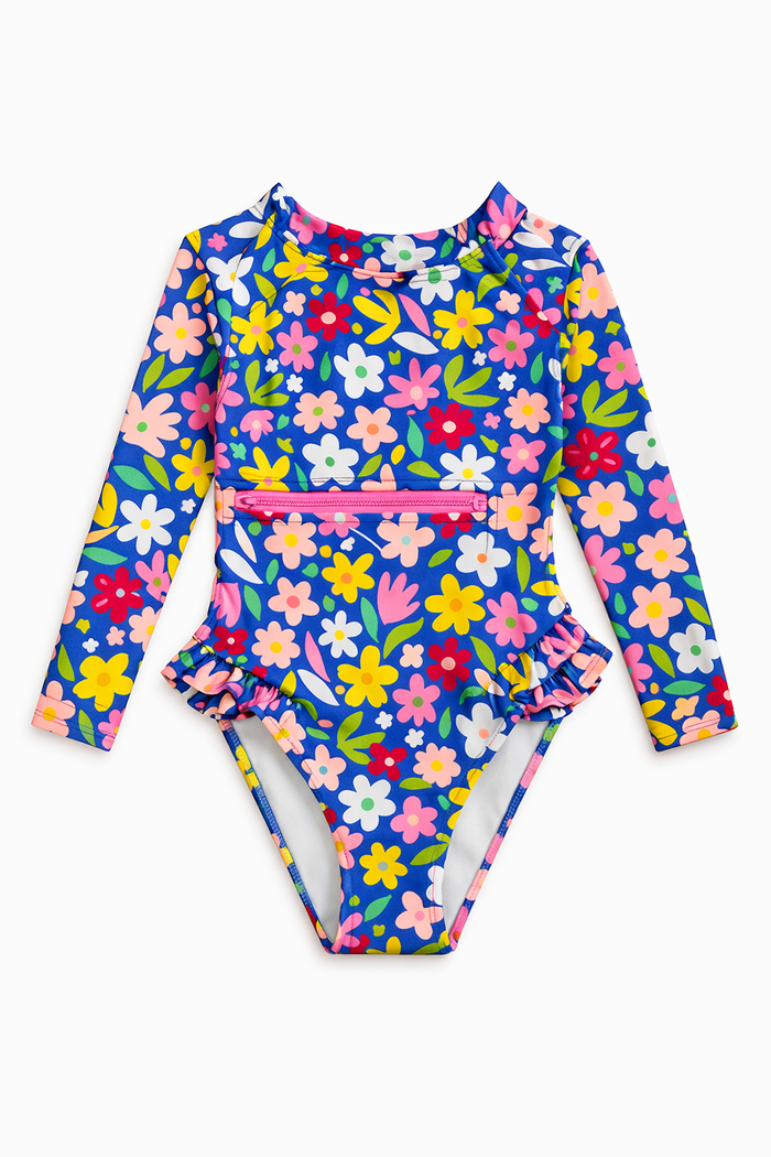 Wonder Nation Blue Floral Long Sleeve Swimsuit size 2T excellent used condition