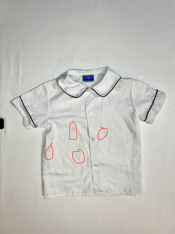 Classics by Anavini White Short Sleeve Peter Pan Collar Button-Up with Blue Trim size 3T good used condition