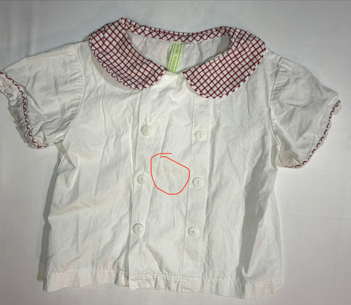 Lime Green White Button-Down with Red Gingham Peter Pan Collar size 4T good used condition
