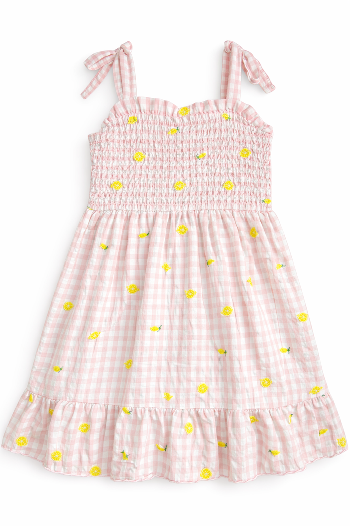 Btween Pink Gingham Lemon Spaghetti Strap Sundress size 8 good used condition