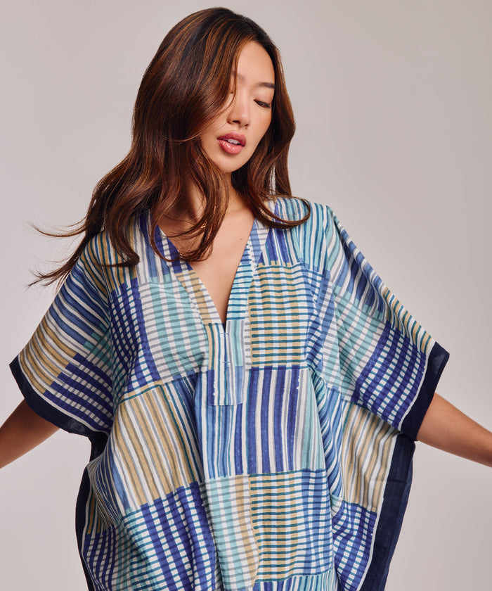 Stripe Illusion Caftan in color ultramarine