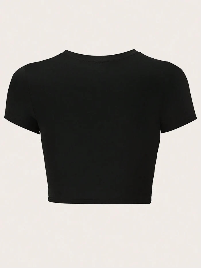 SXV Women's Summer Short-Sleeve Crop Top With Letter Prints, Slim Fit LOCALLY HATED
