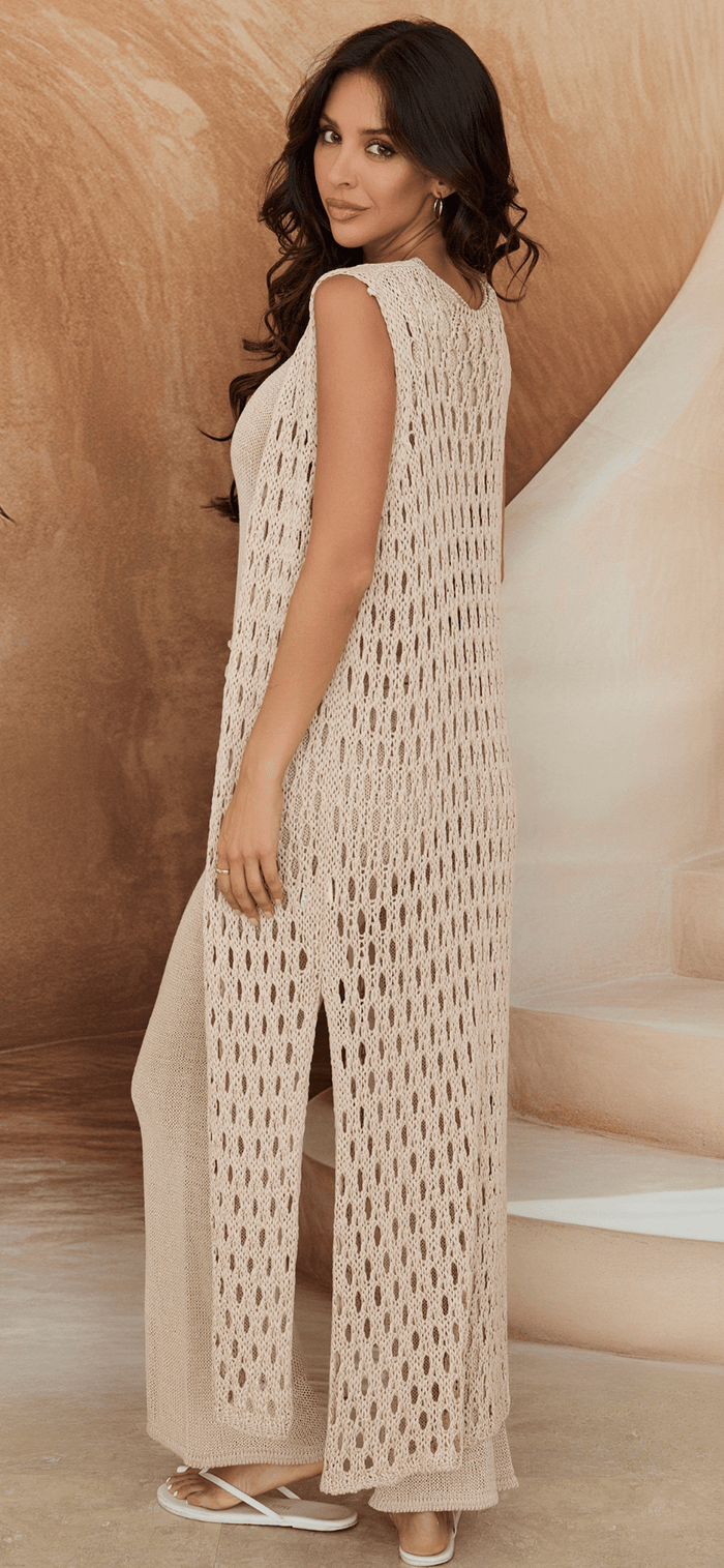 Taupe Crochet Knit Cardigan - Amor Lafayette