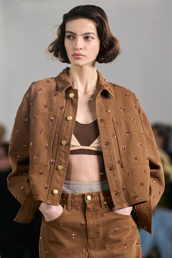 The Bobbi Embellished Denim Jacket - Embellished Umber