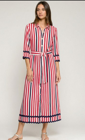 Vilagallo Red & Navy Striped Maxi Dress