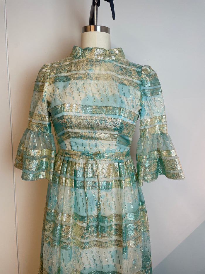 Vintage Susan Peters Green Metallic Midi Dress image 3