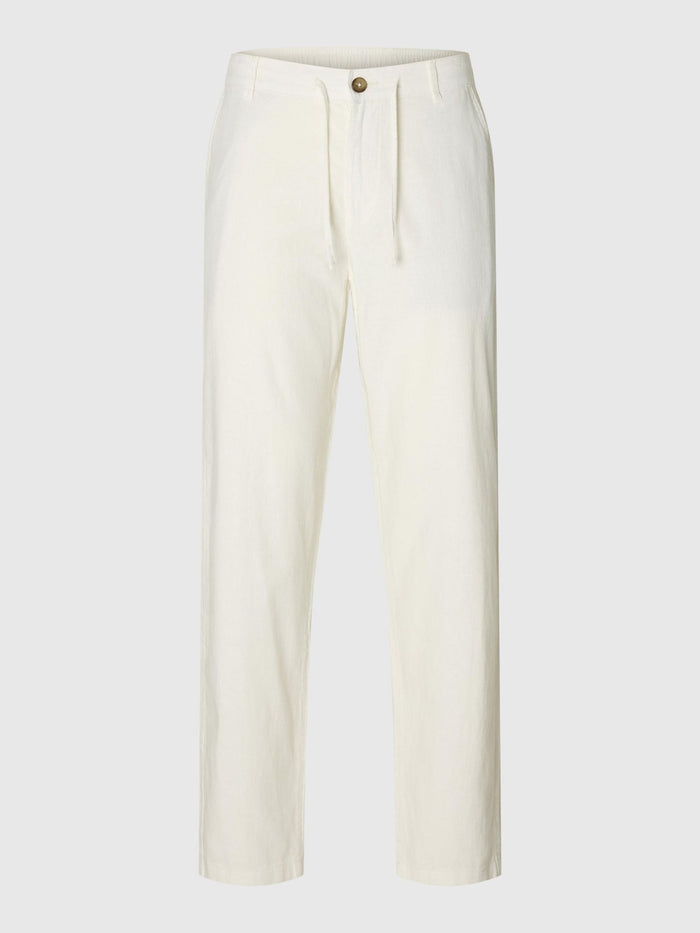 White Slim Fit Linen Blend Pants