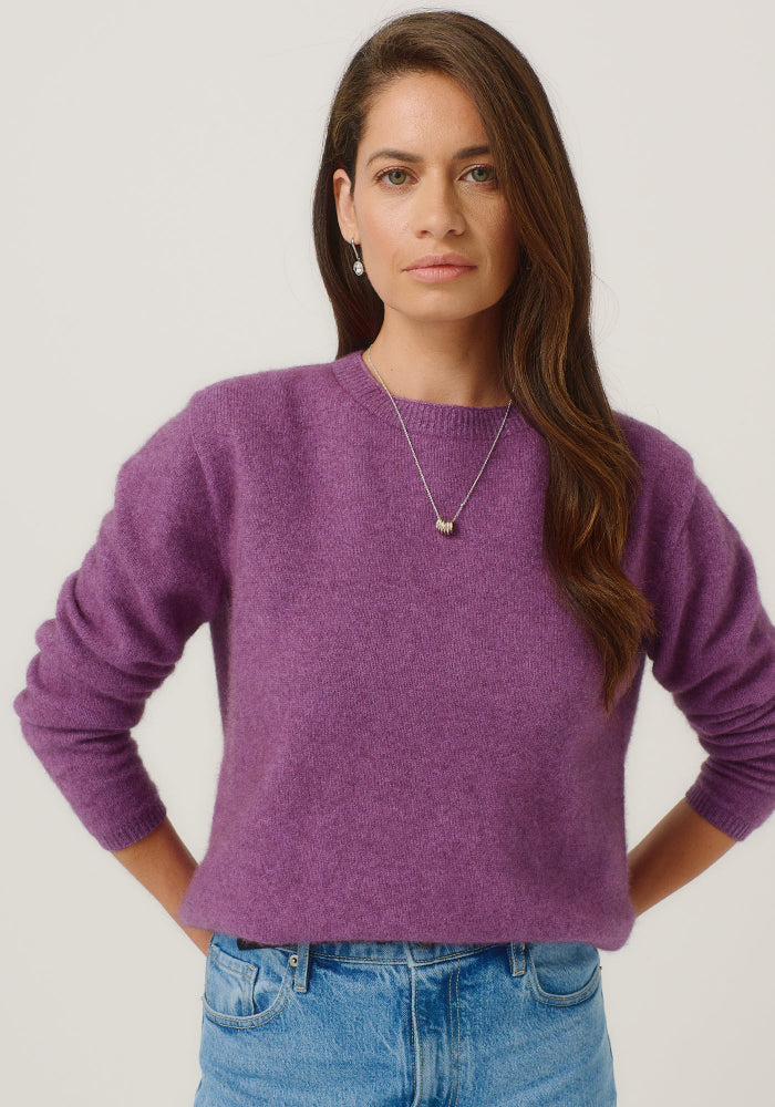 Possum and Merino

100296 Mia Crew - The go-to crew that you'll wear on repeat. This ageless style has a slim, classic fit and is short but not cropped in length. It features new Merinomink branding. Team it with the Essential Snood to effortlessly transform it into a rollneck.&nbsp;

Made in New Zealand from an exclusive Merinomink blend of 50% ZQ Merino, 40% Brushtail possum and 10% Mulberry silk.
