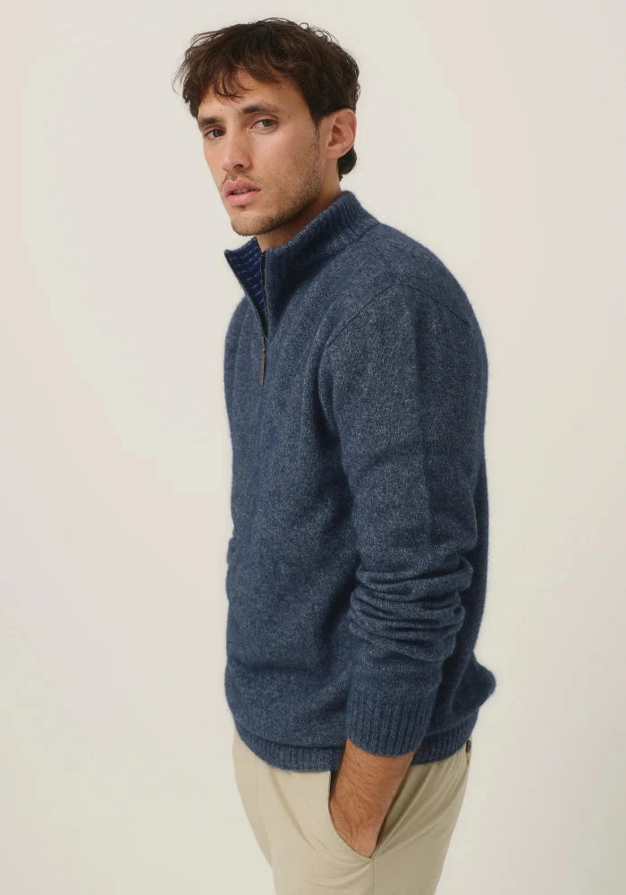Possum and Merino

100309 Whittaker Half Zip – A Merinomink signature zip sweater with striped contrast collar features a Merinomink zip pull. This timeless piece can be dressed up or down to suit almost any occasion. A classic fit.

Made in New Zealand from an exclusive Merinomink blend of 50% ZQ Merino, 40% Brushtail possum and 10% Mulberry silk.