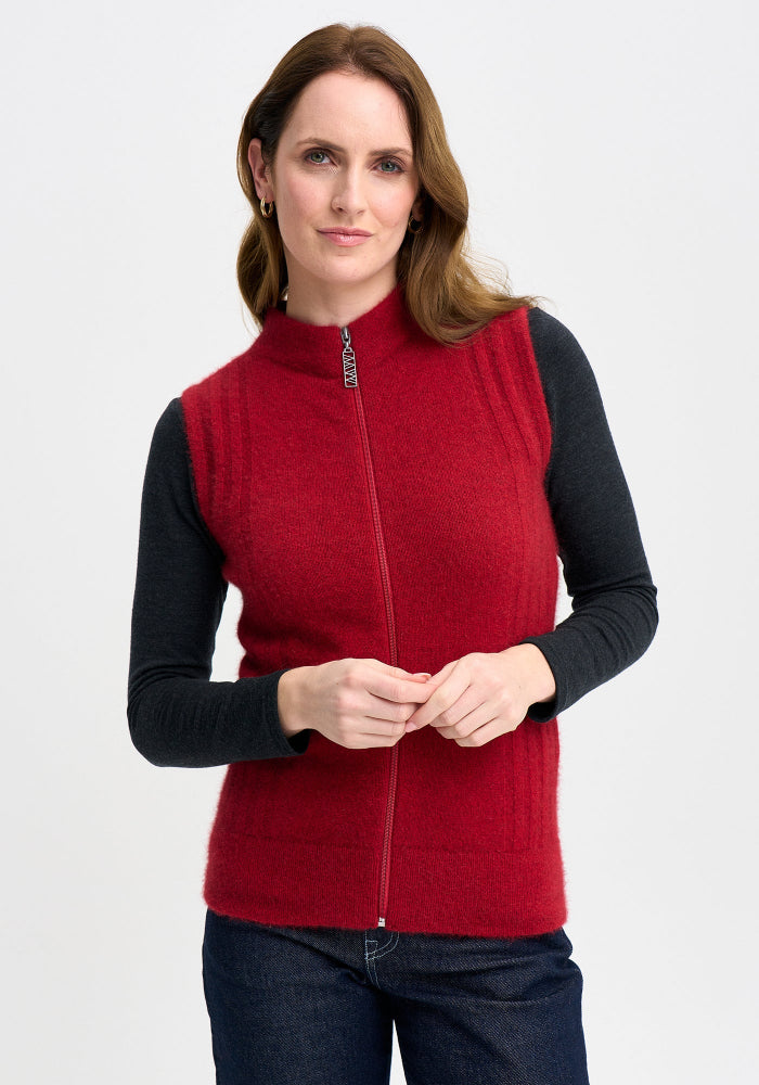 Possum and Merino

100351 Mattison Vest - For golf days, gardening, or a girls day out, the Mattison is a must-have. This slim-fitting zip up vest is your recipe for a warm core through the cooler months.&nbsp;

Made in New Zealand from our exclusive Merinomink blend of 50% ZQ Merino, 40% Brushtail possum and 10% Mulberry silk.