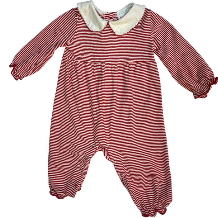 Jelly Bean Red & White Long-Sleeve Ruffle Romper with Peter Pan Collar size 12M good used condition