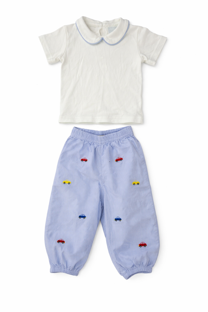 Little English & Baby Luigi White Peter Pan Collar Top & Corduroy Car Pants Bundle size 12M excellent used condition
