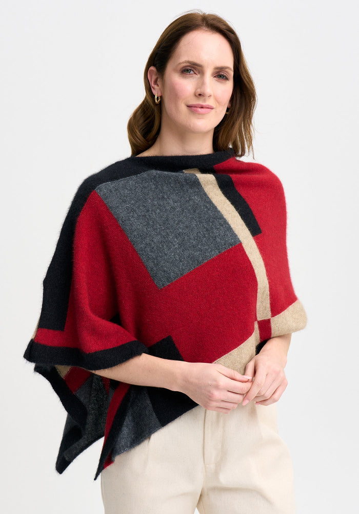 Possum and Merino

1677 Empress Poncho - The Empress should have been called impress, as you'll be sure to turn heads in this one! With its bold colour blocking and timeless design, the Empress Poncho is statement piece you'll love.

Made in New Zealand from an exclusive Merinomink blend of 50% ZQ Merino, 40% Brushtail possum and 10% Mulberry silk.