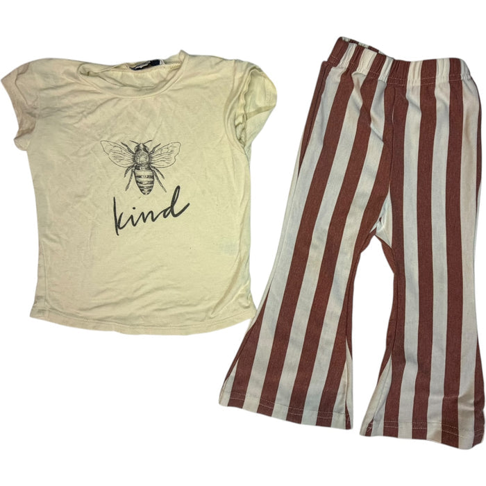 Baby Blossoms Light Yellow Bumble Bee Bamboo Shirt with Striped Bamboo Pants Set size 18-24M good used condition