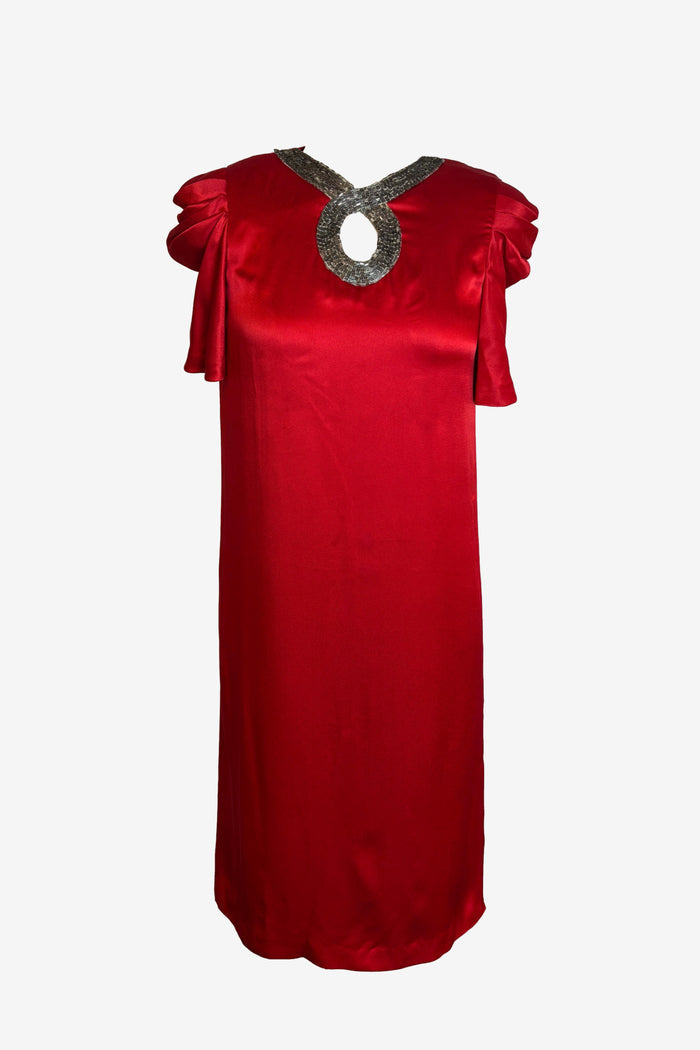 1960s Pierre Cardin Red Satin Cocktail Dress image 0