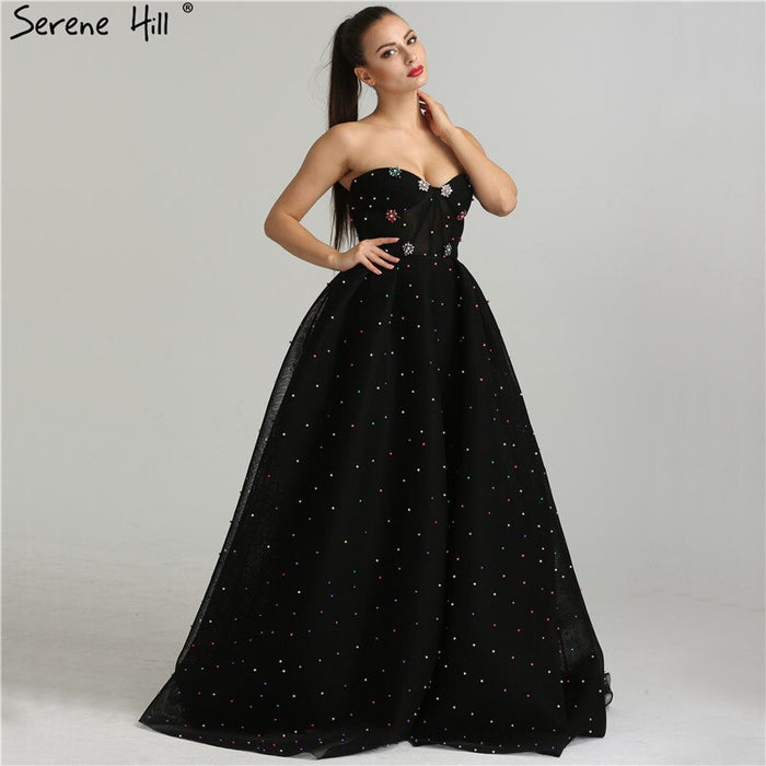 2025 schwarz Schatz Sexy Tüll Prom Kleider Neueste Diamant Perlen Off Schulter Mode Abendkleider LA6347 - SERENE HILL