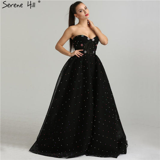 2025 schwarz Schatz Sexy Tüll Prom Kleider Neueste Diamant Perlen Off Schulter Mode Abendkleider LA6347 - SERENE HILL
