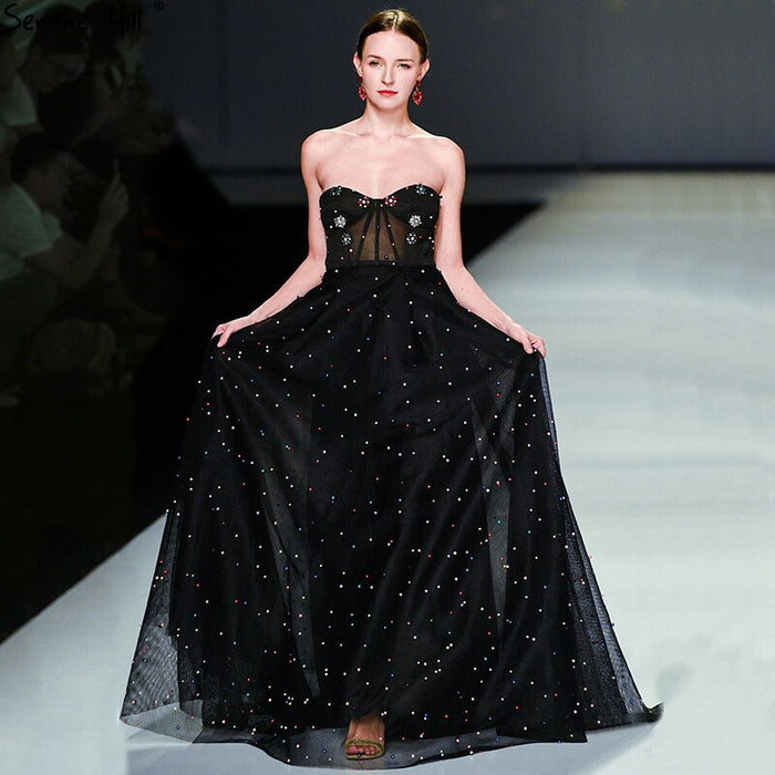 2025 schwarz Schatz Sexy Tüll Prom Kleider Neueste Diamant Perlen Off Schulter Mode Abendkleider LA6347 - SERENE HILL