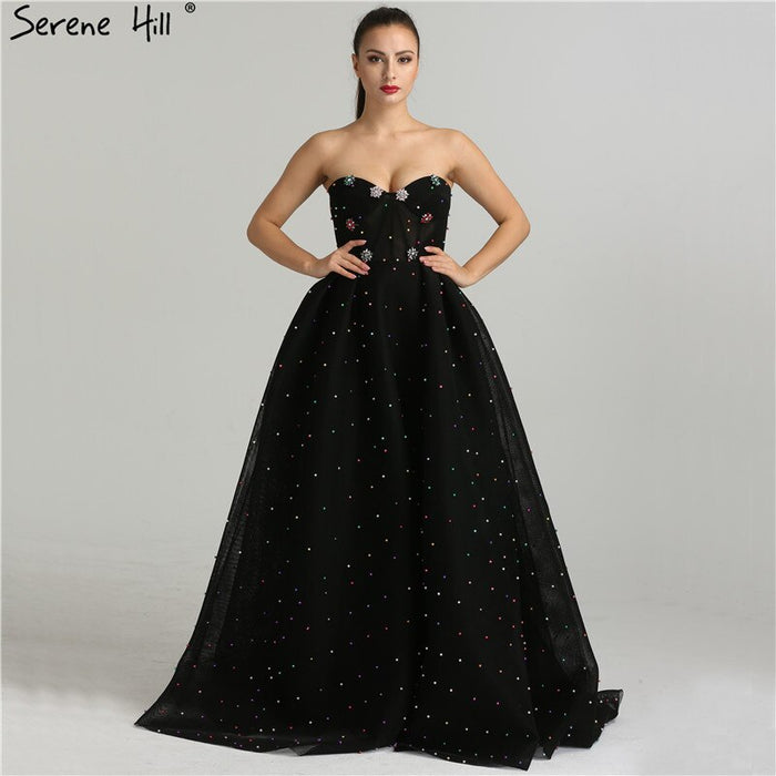 2025 schwarz Schatz Sexy Tüll Prom Kleider Neueste Diamant Perlen Off Schulter Mode Abendkleider LA6347 - SERENE HILL