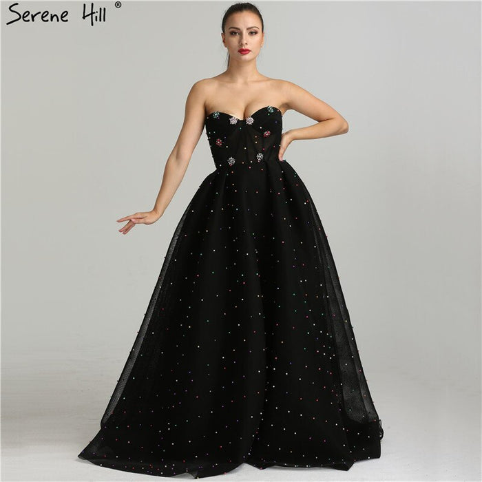 2025 schwarz Schatz Sexy Tüll Prom Kleider Neueste Diamant Perlen Off Schulter Mode Abendkleider LA6347 - SERENE HILL