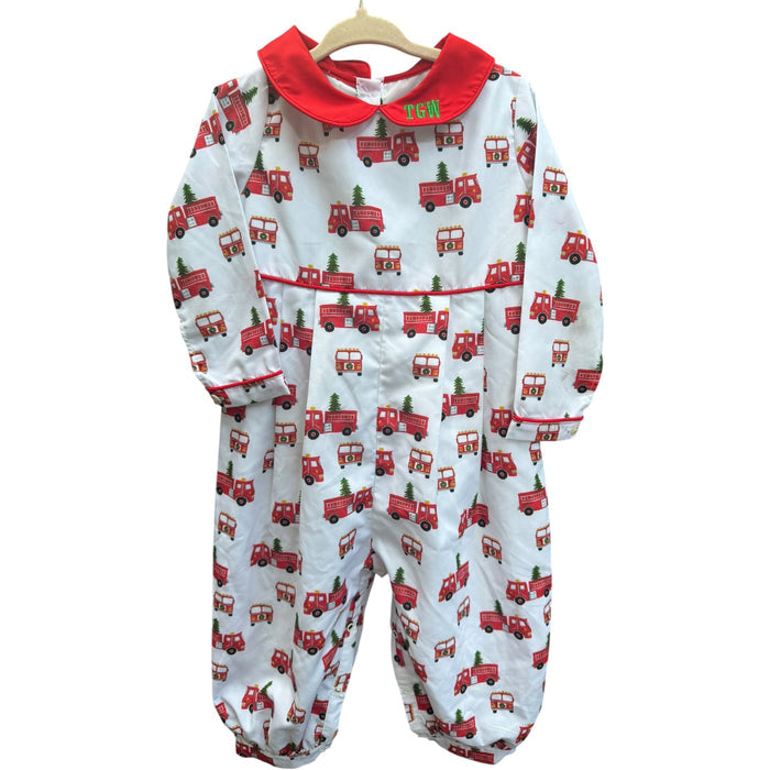 2T Cecil and Loud Long-sleeve Christmas Firetruck Longall with TGW Initials EUC