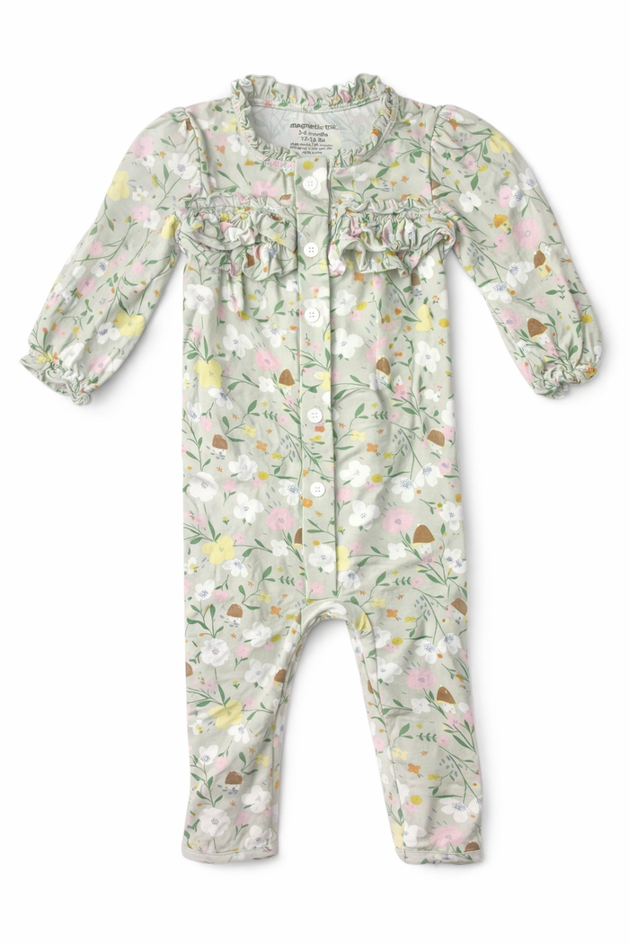 Magnetic Me Gray Floral Sleeper size 3-6M good used condition