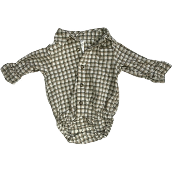 Carter's Green, Tan & White Flannel Button-Down Long-Sleeve Bubble size 3M good used condition