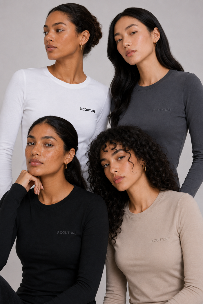 4-Pack Fitted Long Sleeve Stretch Cotton T-Shirts