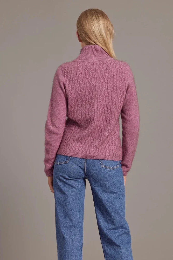 Possum and Merino  5039 Cable Zip Jacket - So versatile and easy to wear you will love this new zip-up Jacket with its delicate and feminine cable detailing.  Lace Cable Detail Mid Weight for warmth and comfort 35% Possum Fur, 55% Merino Wool, 10% Pure Mulberry Silk New Zealand Designed and Manufactured