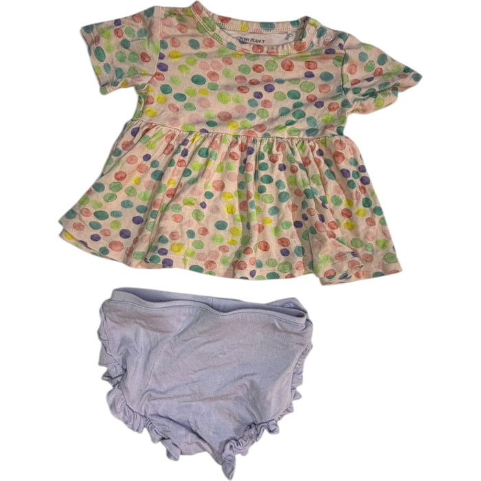 Posh Peanut Pink Multicolored Polka Dot Bamboo Blouse & Shorts Set size 6-12M good used condition