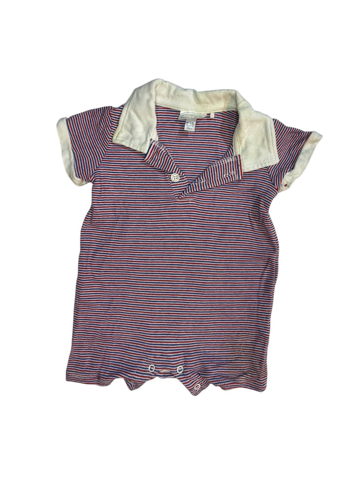 6-9M Tes Beau et Belle Red, White, and Blue Polo Shortall EUC