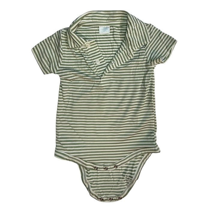6M Edgehill Collection Green and White Striped Performance Polo Onesie EUC