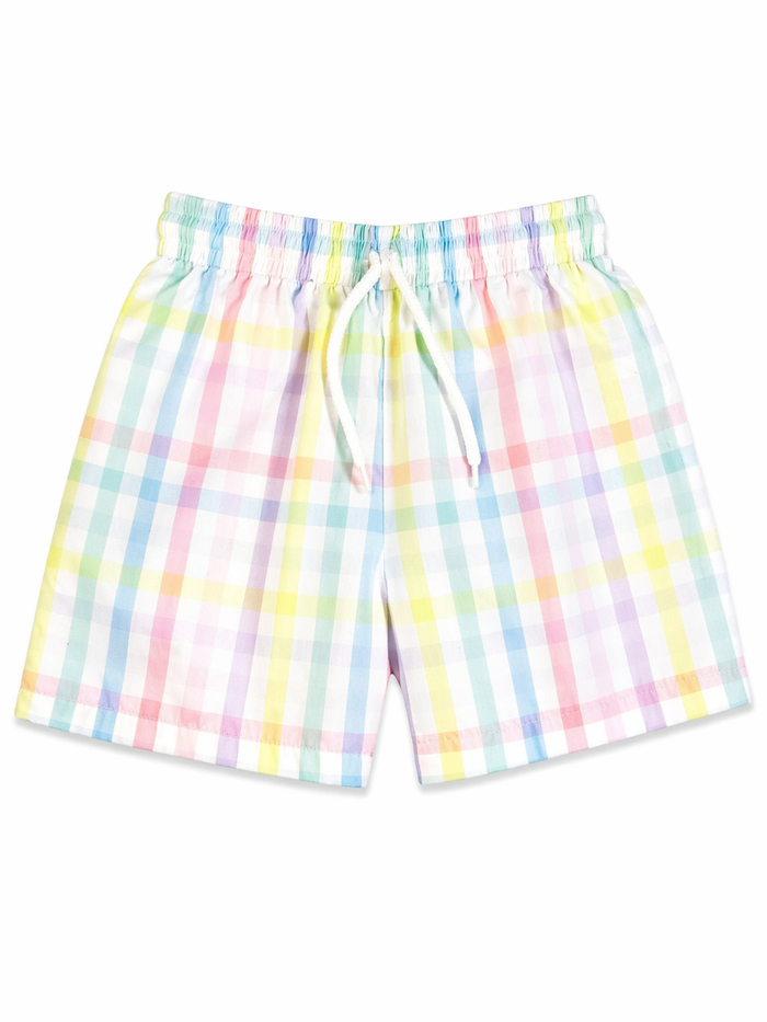 The Smocking Place Pastel Multicolored Gingham Swim Trunks size 7 excellent used condition