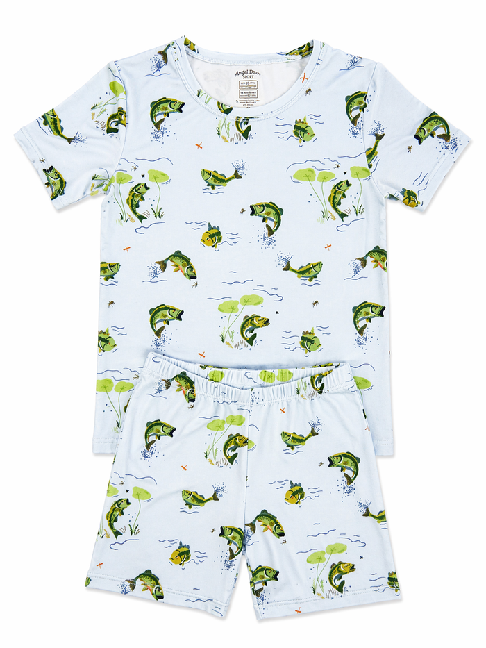 Angel Dear Baby Blue Bass Fishing Short-Sleeve and Shorts Pajama Set size 8 new with tags