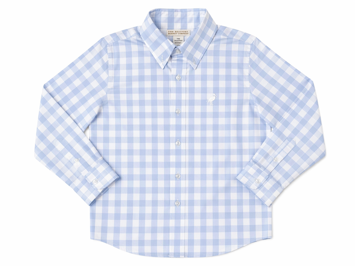 The Beaufort Bonnet Company Baby Blue and White Checkered Long-Sleeve Button-Down size 8 new with tags