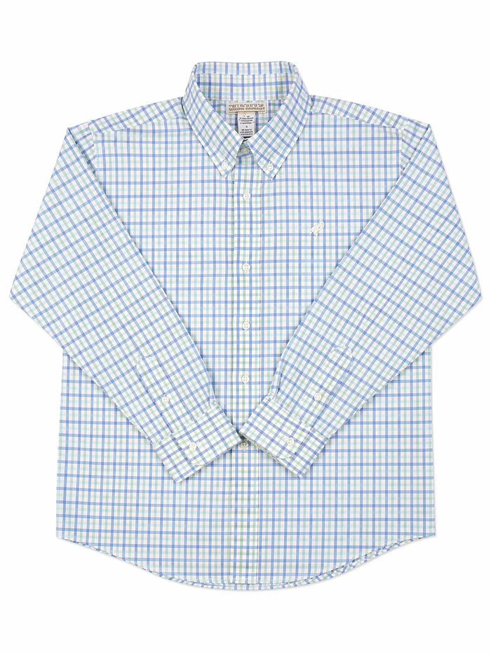 The Beaufort Bonnet Company Blue, Green, and White Gingham Long-Sleeve Button-Down Polo size 8 new with tags