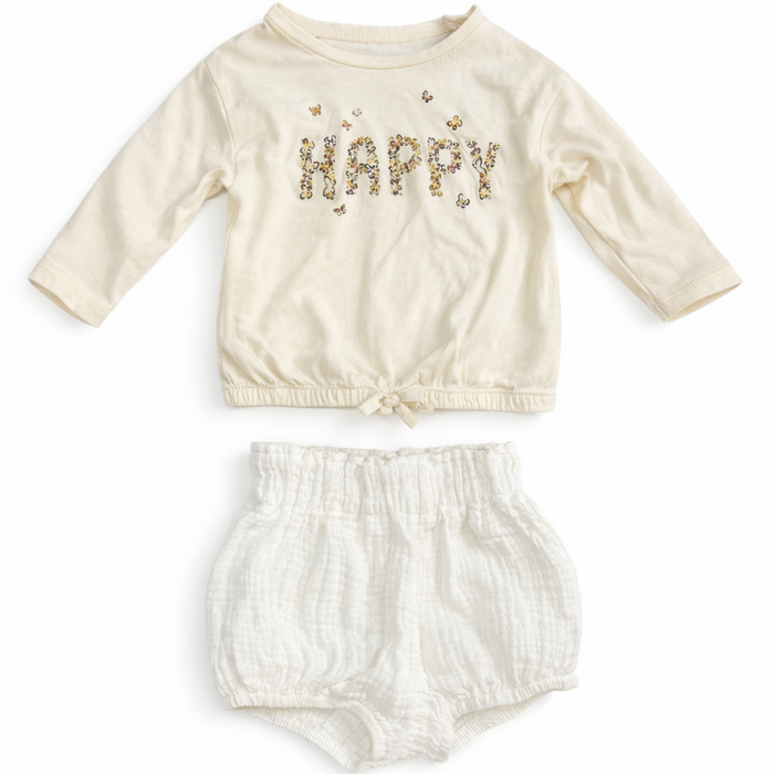 Carter's & Kids Tales Happy Shirt & White Shorts Set size 9M excellent used condition