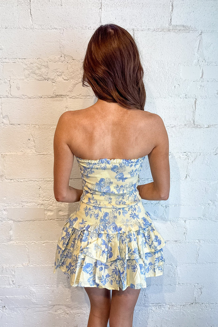 Addison Dress, Strapless Mini Dress, Floral Mini Dress, Spring and Summer Dresses, Vacation Dress, Brunch Dresses, Sorority Rush Dress, Rush Dresses, Adeline Boutique, Dallas Boutique, Yellow Dress