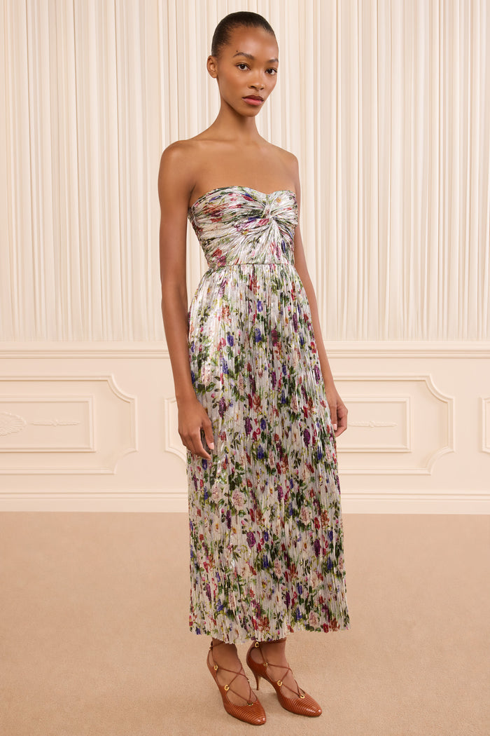 Adelaide Strapless Pleated Dress - Sterling Floral