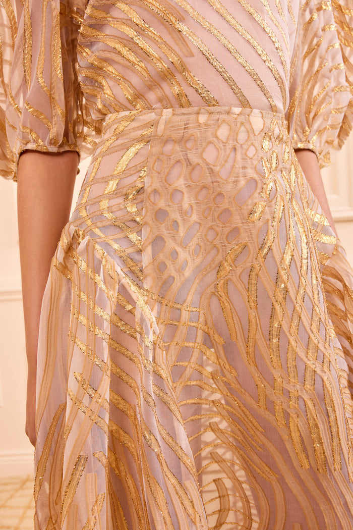 Gold Fil Coupé Organza Maxi Skirt - Lurex Wave Texture Close-Up Detail | Ulla Johnson