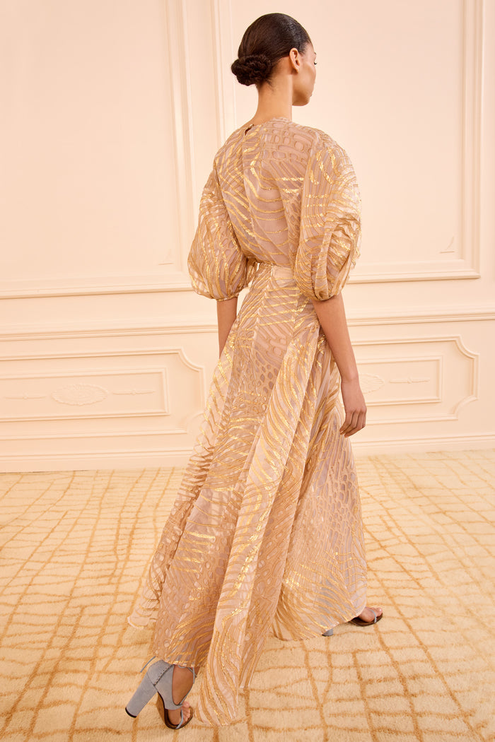 Gold Lurex Designer Maxi Skirt Nautilis - Back View On Model | Ulla Johnson