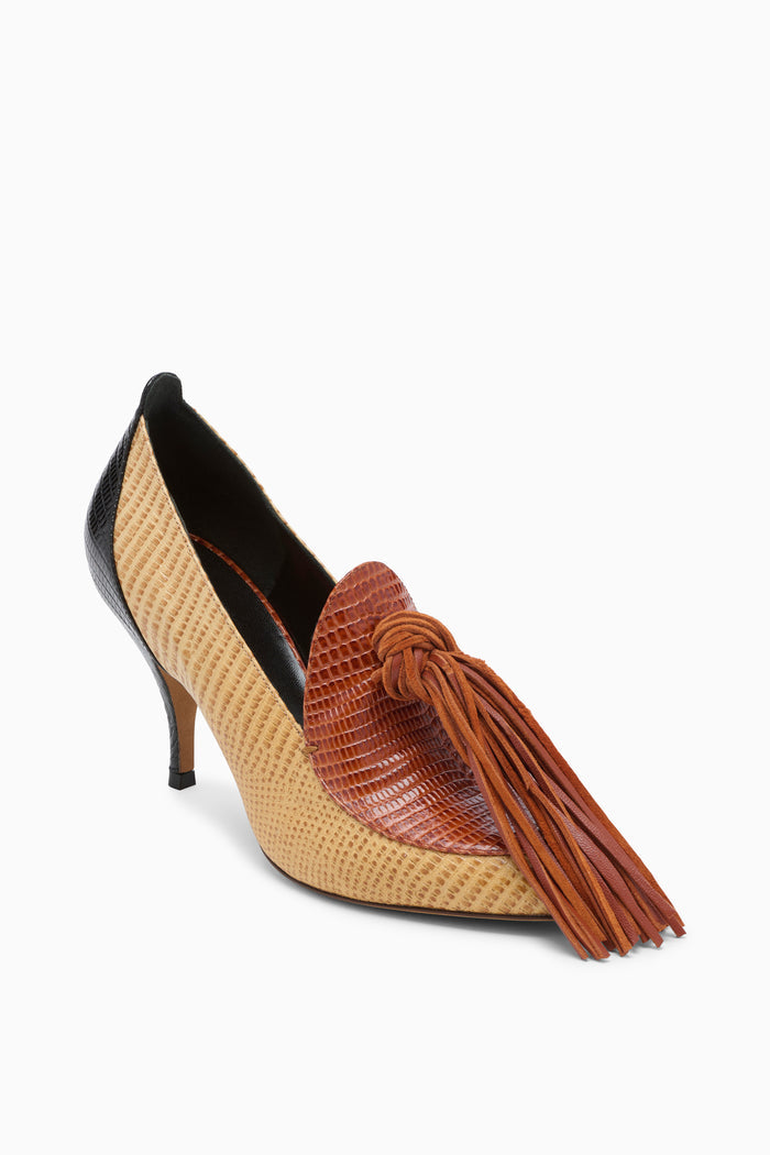 Agata Tassel Pump - Bisque