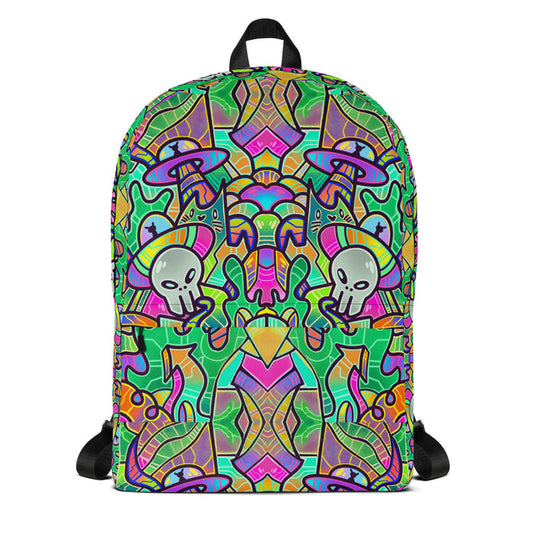 Alien Invasion Backpack by Roc Sol, original art pattern bag