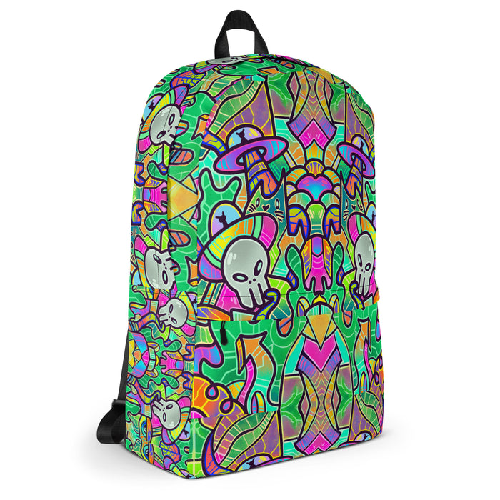 Alien Invasion Backpack by Roc Sol, original art pattern bag